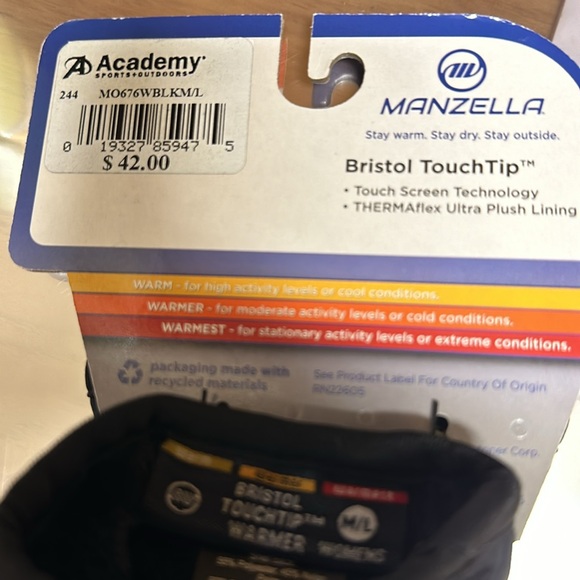 Manzella Bristol Touchtip Cold Weather Glove Touchscreen CapableGloves NWT - Picture 7 of 8